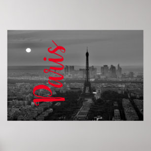 Poster Black White Eiffel Tower Paris Europe Viagem