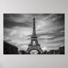 Pôster Black White Eiffel Tower Paris Europe Viagem