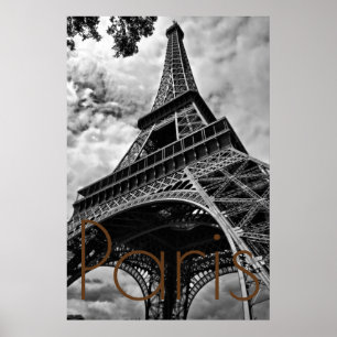 Pôster Black White Eiffel Tower Paris Europe Viagem