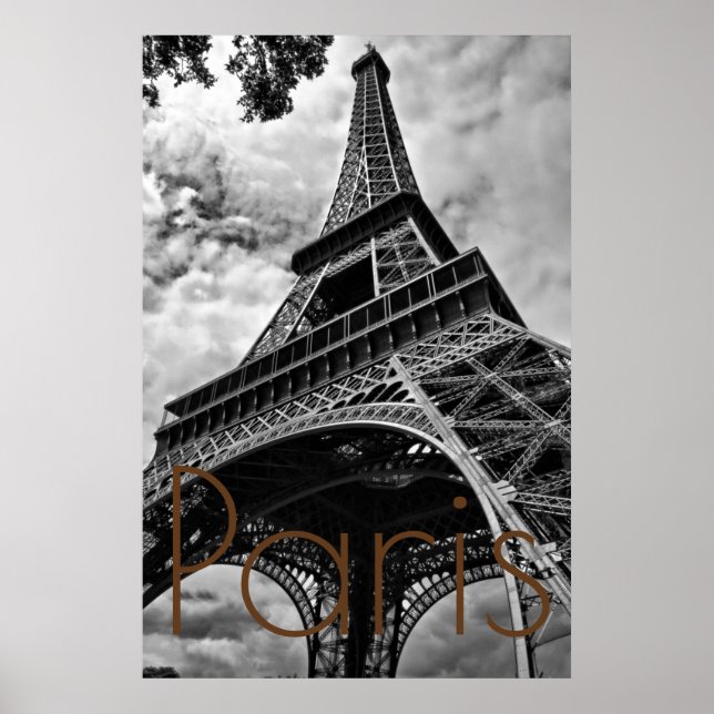 Pôster Black White Eiffel Tower Paris Europe Viagem (Frente)