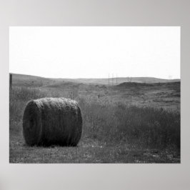 Poster Black & White Hay Bale em um campo Wyoming 16x20