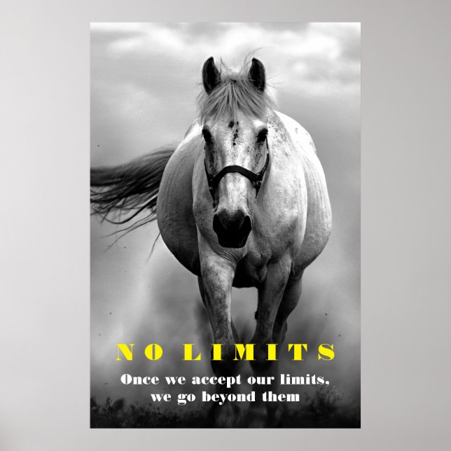 Poster Black White Horse Motivational No Limits Artwork (Frente)