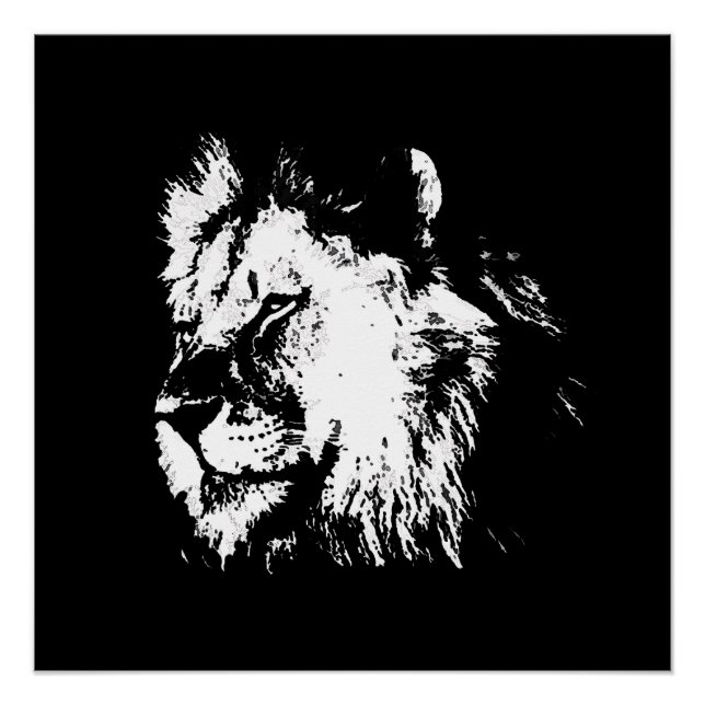 Pôster Black White Lion - Animal Pop Art (Frente)
