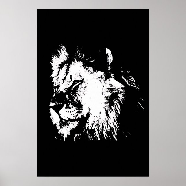 Poster Black White Lion - Animal Pop Art (Frente)