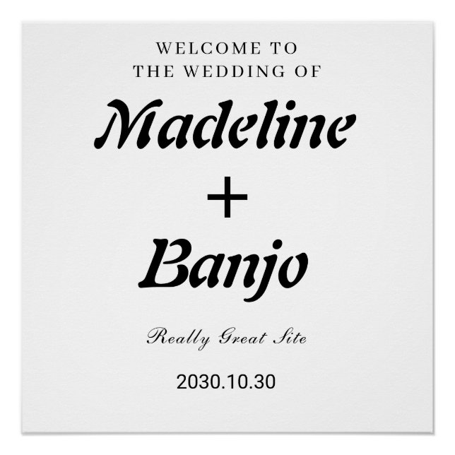 Pôster Black & White Minimalist Calligraphy Wedding  (Frente)