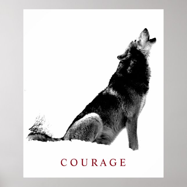 Poster Black & White Motivational Courage Howling Wolf (Frente)