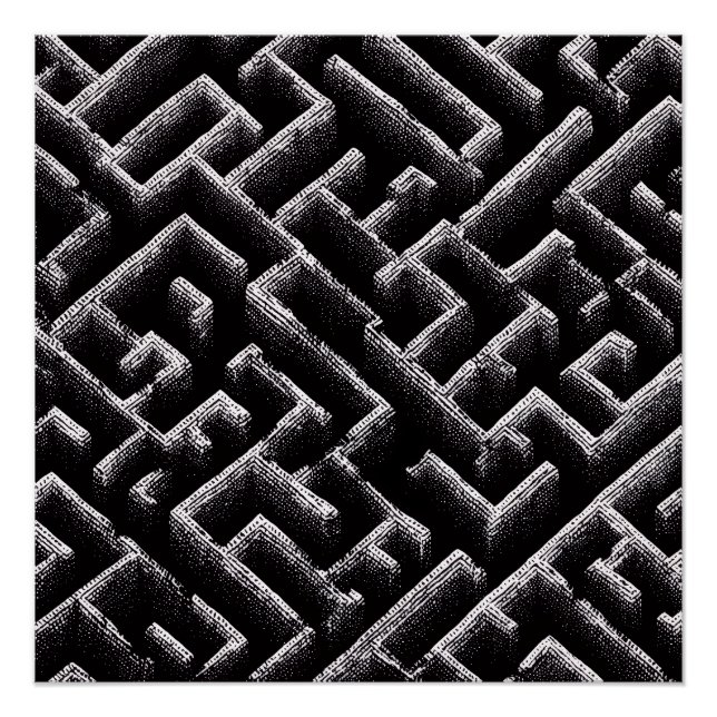Pôster Black & White Optical Illusion Maze Pattern Art (Frente)