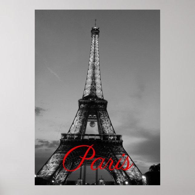 Poster Black White Paris City Night Eiffel Torre Europeia (Frente)