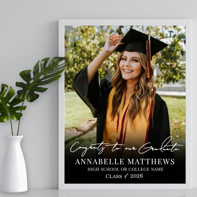 Poster Black White Photo Graduation Party Sign (Black White Photo Graduation Party Sign)