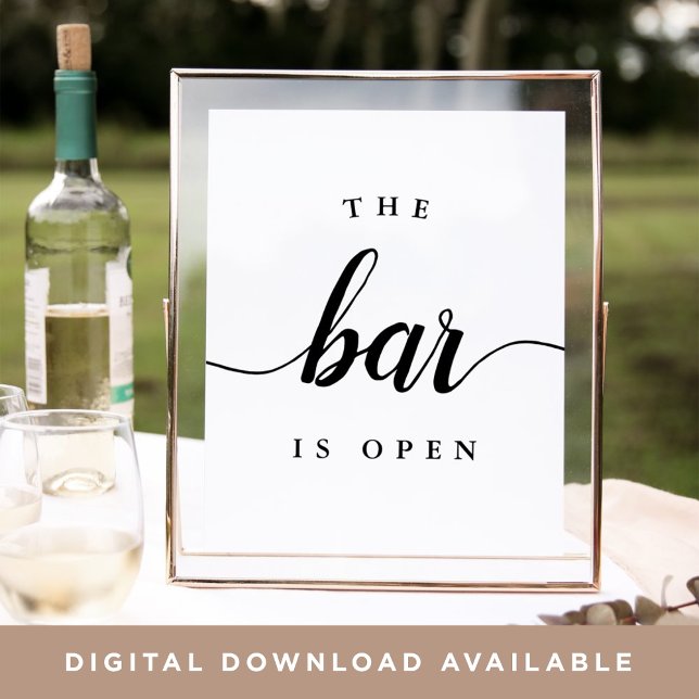 Poster Black & White "The Bar is Open" Wedding Sign (Criador carregado)