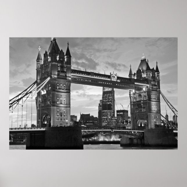 Poster Black White Tower Bridge UK Viagem (Frente)