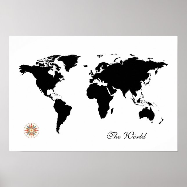 Pôster black&white travel world_map (Frente)