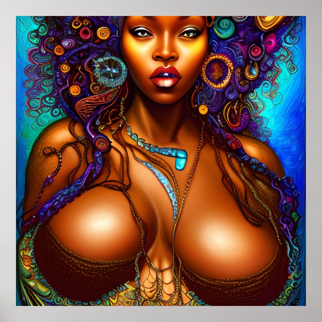 Poster Black Woman Melanin Queen Brown Skin Sista Mermaid (Frente)