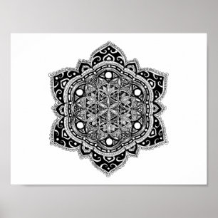 Poster Black Zendala Flower of Life