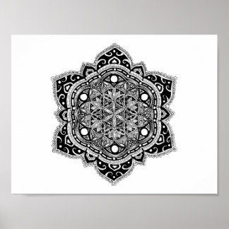 Poster Black Zendala Flower of Life