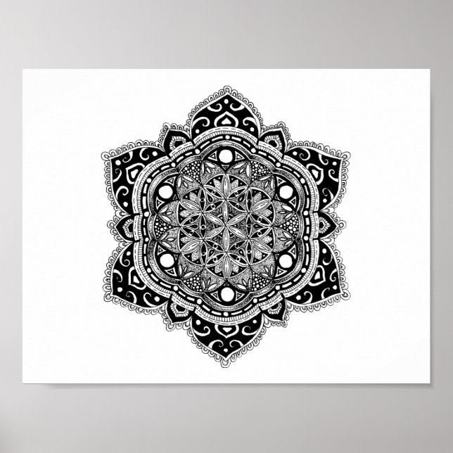 Poster Black Zendala Flower of Life (Frente)