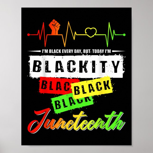 Poster Blackity Black Funny Hearbbeat Juneteenésimo Orgul (Frente)
