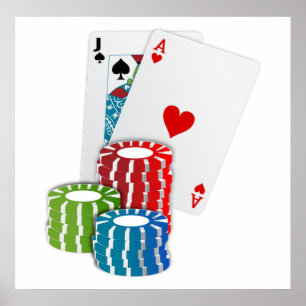 Pôster Blackjack com Chips Poker