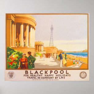 Poster Blackpool British Railways Viagens vintage LMS