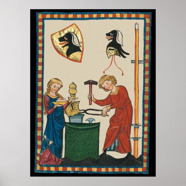 Poster Blacksmith Forging Helmet Medieval Art (Frente)