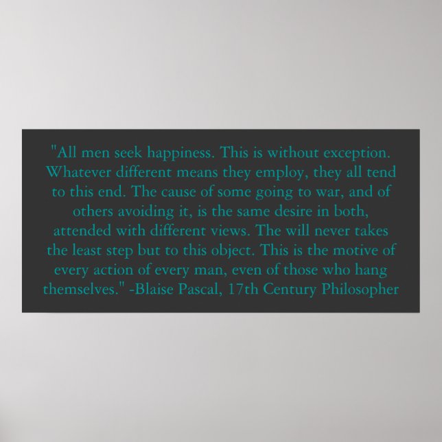 Pôster Blaise Pascal sobre a Felicidade do Homem (Frente)