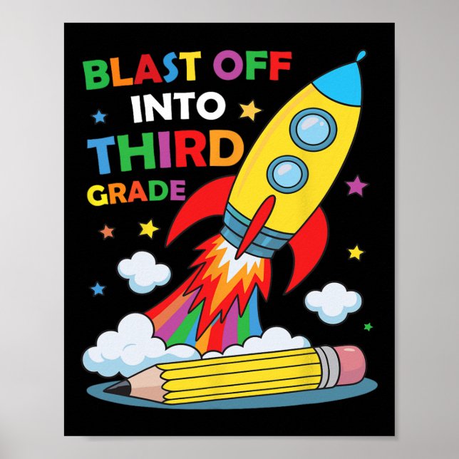 Poster Blast Off Into Third Grade First Day Of School  (Frente)