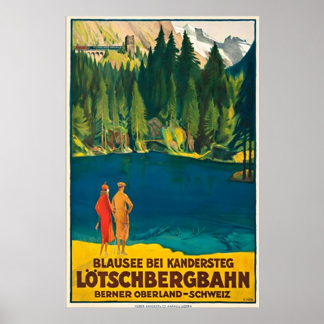 Poster Blausee Bernese Oberland Suíça Vintage (Frente)