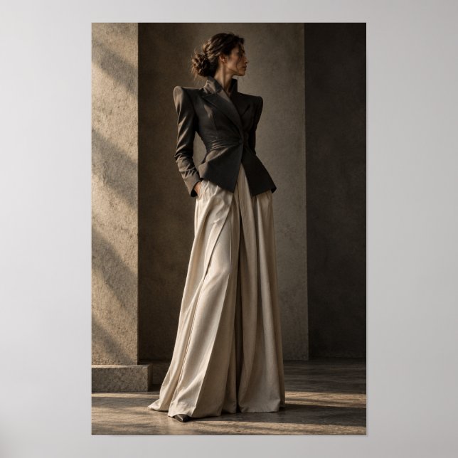 Poster Blazer Preto e Calças Ivory Editorial de Moda  (Frente)