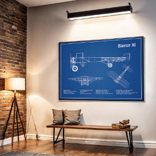 Poster Bleriot XI - Planos de desenho do avião