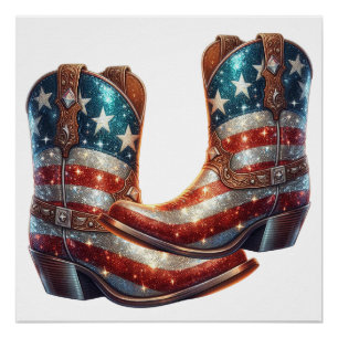Pôster Bling American Flag Boots
