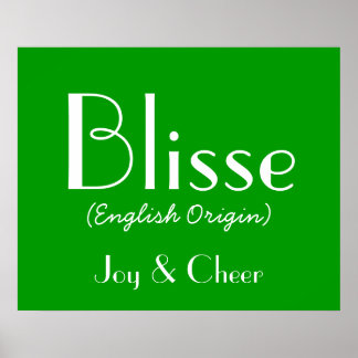 Pôster Blisse English Origine Com Significado Em Verde I