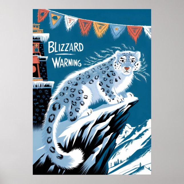 Poster Blizzard Warning Snow Leopard - Winter Mountain (Frente)