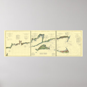 Pôster Block Island, Buzzard Bay, Nantucket e Martha