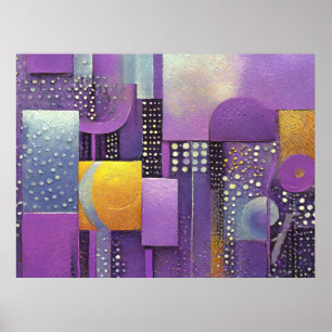Poster Bloco de Cor Abstrato Violeta e Dourado ID1043