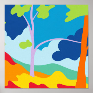 Poster Bloco de Cores Minimalista Paisagem Abstrata Quadr