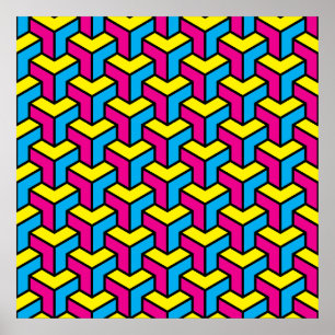 Poster Bloco de Ilusão Óptica Geométrica CMYK Brold Vibra