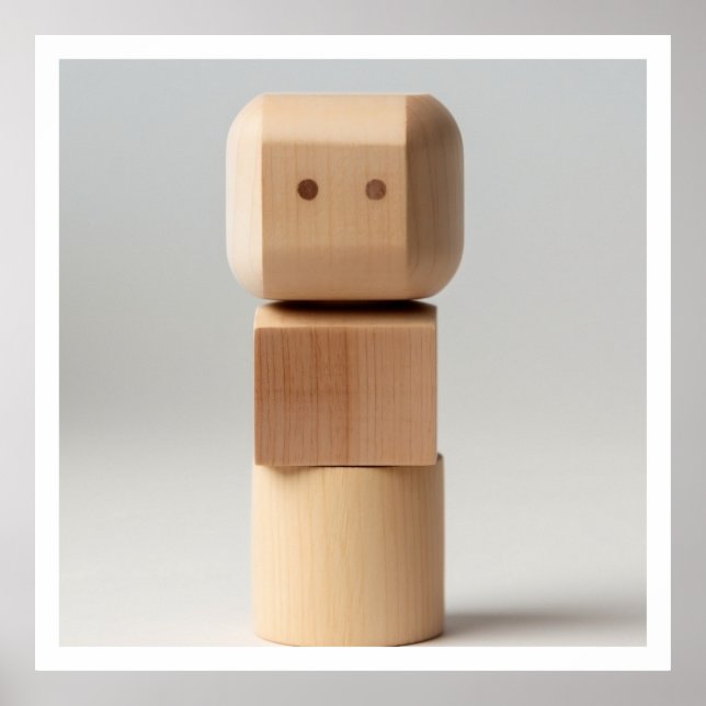 Poster Bloco de madeira com face entalhada (Frente)