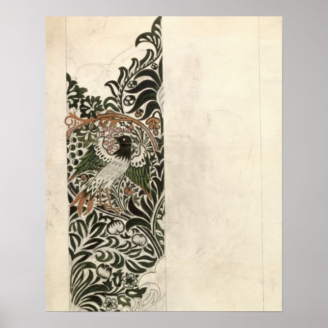 Pôster Bloco de madeira "pássaro e vinha" não acabado des (Frente)