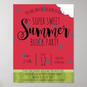 Poster bloco de melancia bairro da festa de verão