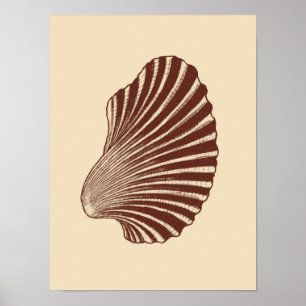 Poster Bloco de Shell Scallop Impressão, Castanho e bege