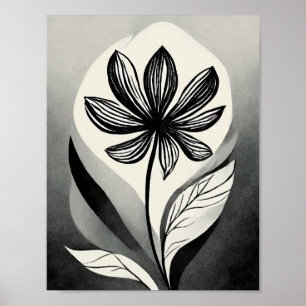 Poster Bloco de tinta da flor branca e preta