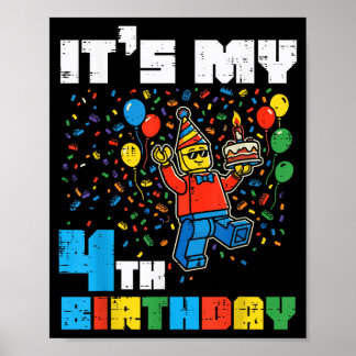 Poster Blocos de Aniversário de 4 Anos Homem Tijolos para