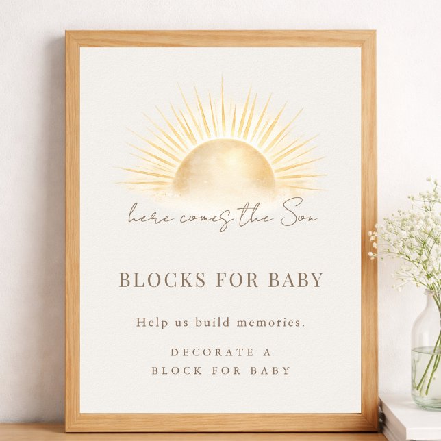 Poster Blocos de Chuveiro de Bebê Menino Sol Bege para Pl (Criador carregado)