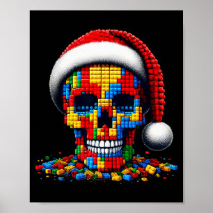 Poster Blocos do Chapéu do Papai Noel da Caveira de Natal