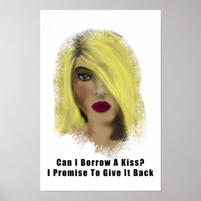 Poster Blona Bombshell Mulher empresta Um Beijo (Frente)