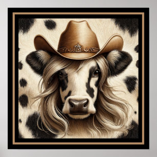 Poster Blona Country Cow Girl Engraçada