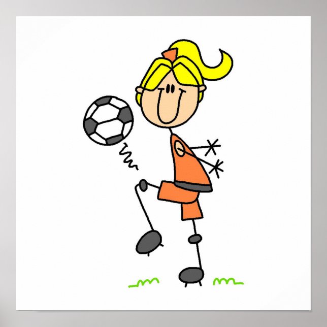 Poster Blond Stick Figure Soccer Player Girl (Frente)