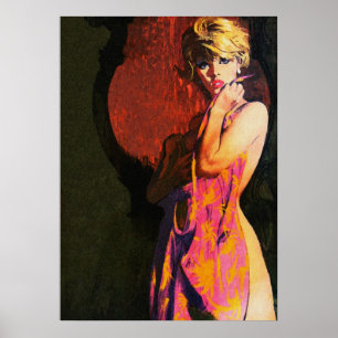 Poster Blonde Girl and Mirror Vintage Pulp Cobrir Art.