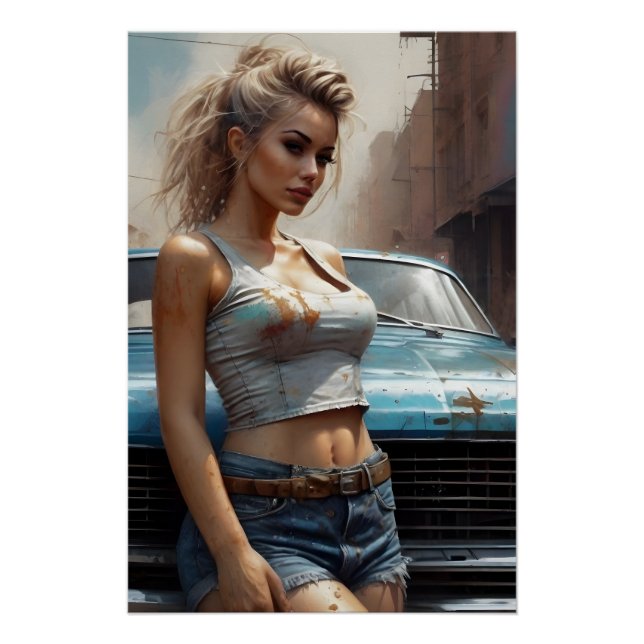 Pôster Blonde Pinup Kunstwerk Oldtimer kunst (Frente)