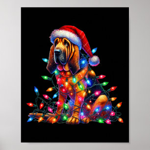 Poster Bloodound Christmas Lights Santa Hog Lover